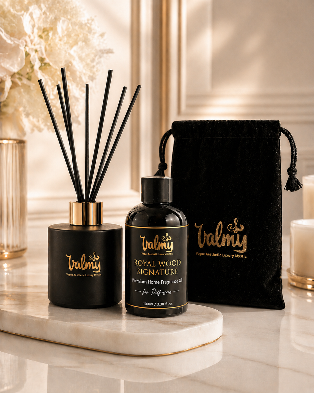 Royal Wood Signature Reed Diffuser – Luxury Home Fragrance Inspired by Ritz-Carlton Hotel Scent