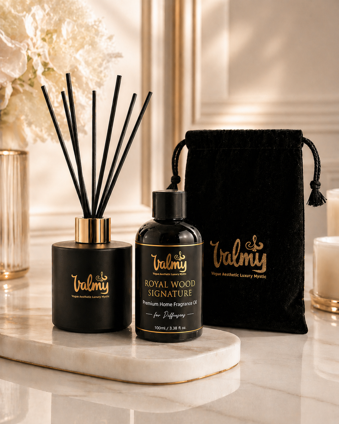 Royal Wood Signature Reed Diffuser – Luxury Home Fragrance Inspired by Ritz-Carlton Hotel Scent