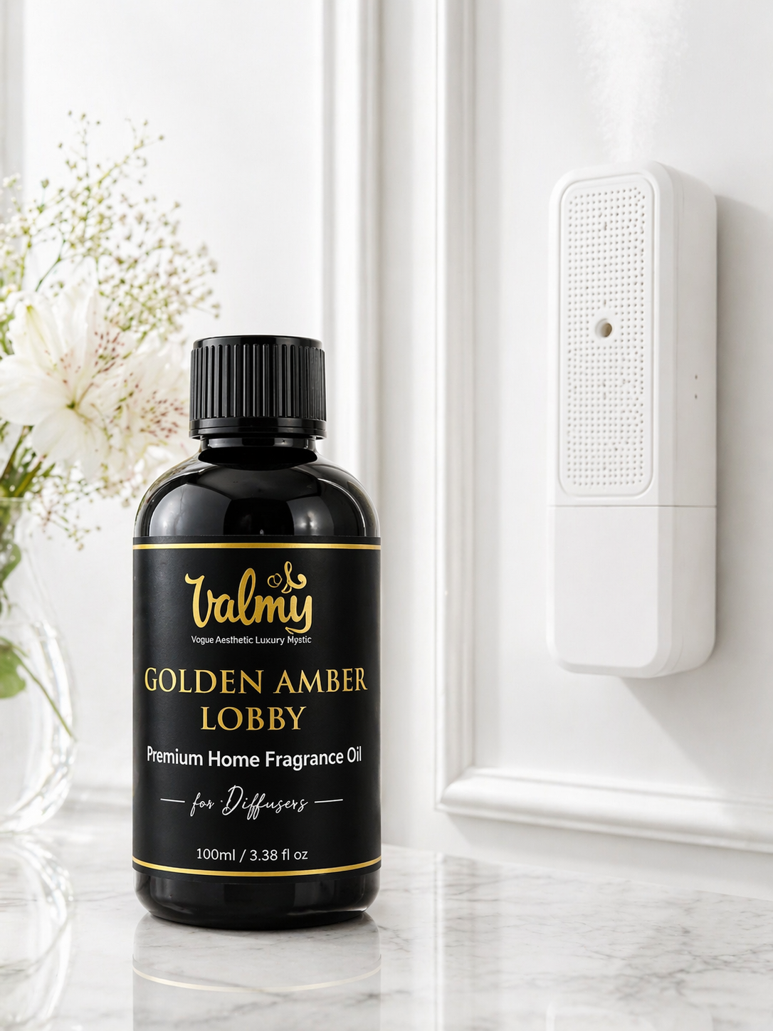 Valmy Golden Amber Lobby – Premium Waterless Fragrance Oil for Nebulizing Diffusers & HVAC Systems (100 ml)